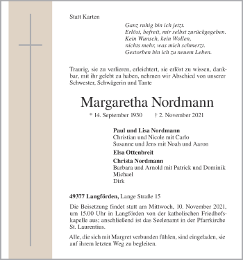Anzeige von Margaretha Nordmann von OM-Medien