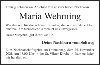 Anzeige von Maria Wehming von OM-Medien