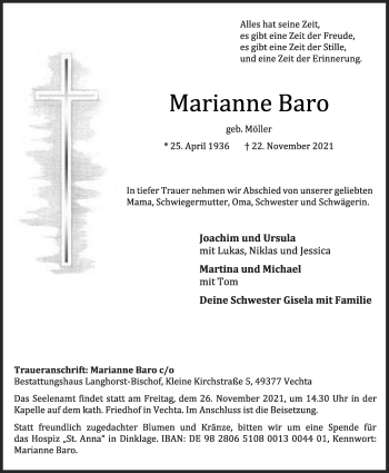 Anzeige von Marianne Baro von OM-Medien