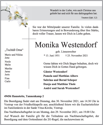 Anzeige von Monika Westendorf von OM-Medien