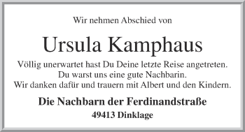 Anzeige von Ursula Kamphaus von OM-Medien