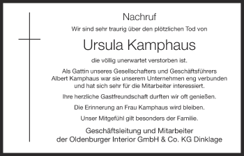 Anzeige von Ursula Kamphaus von OM-Medien