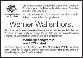 Anzeige von Werner Wallenhorst von OM-Medien