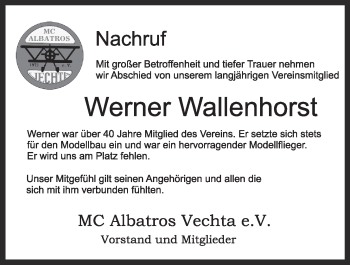Anzeige von Werner Wallenhorst von OM-Medien