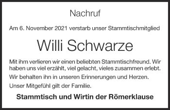 Anzeige von Willi Schwarze von OM-Medien