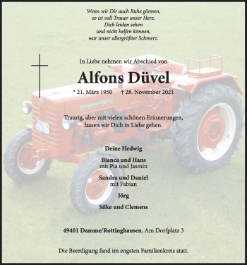 Anzeige von Alfons Düvel von OM-Medien