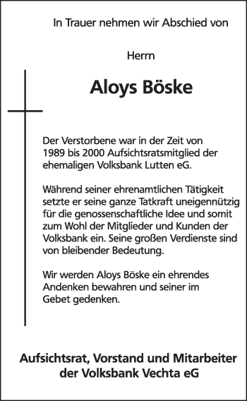 Anzeige von Aloys Böske von OM-Medien