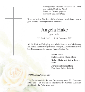 Anzeige von Angela Hake von OM-Medien