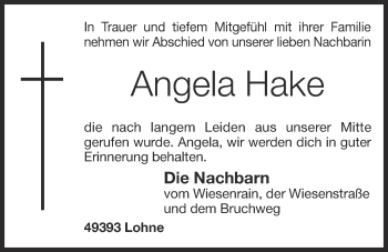 Anzeige von Angela Hake von OM-Medien