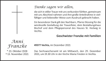 Anzeige von Anni Franzke von OM-Medien