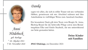 Anzeige von Anni Hödebeck von OM-Medien
