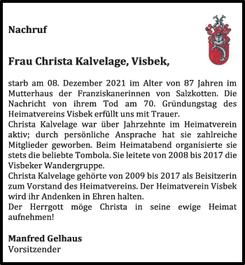 Anzeige von Christa Kalvelage von OM-Medien