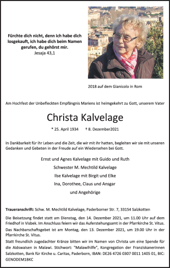 Anzeige von Christa Kalvelage von OM-Medien