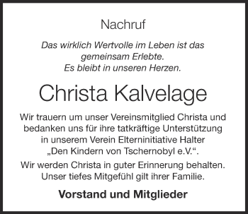 Anzeige von Christa Kalvelage von OM-Medien