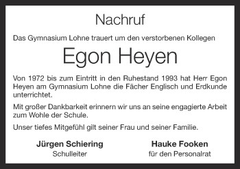 Anzeige von Egon Heyen von OM-Medien