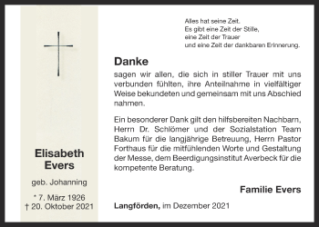 Anzeige von Elisabeth Evers von OM-Medien