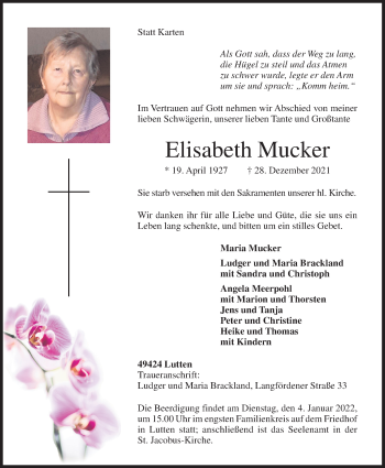Anzeige von Elisabeth Mucker von OM-Medien
