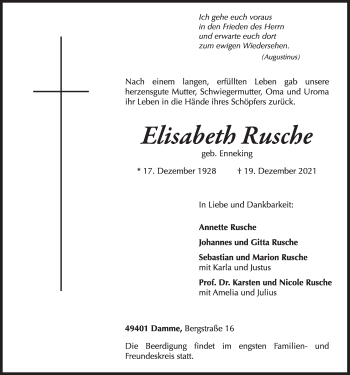 Anzeige von Elisabeth Rusche von OM-Medien