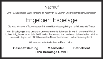 Anzeige von Engelbert Espelage von OM-Medien