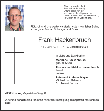 Anzeige von Frank Hackenbruch von OM-Medien