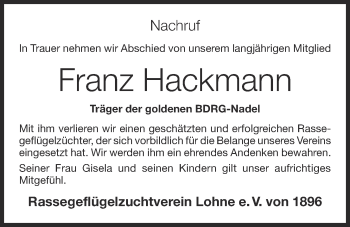 Anzeige von Franz Hackmann von OM-Medien