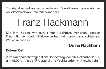 Anzeige von Franz Hackmann von OM-Medien