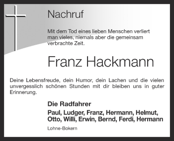 Anzeige von Franz Hackmann von OM-Medien
