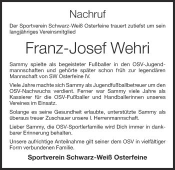 Anzeige von Franz-Josef Wehri von OM-Medien
