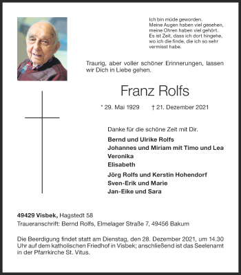 Anzeige von Franz Rolfs von OM-Medien