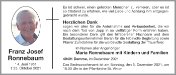 Anzeige von Franz Josef Ronnebaum von OM-Medien