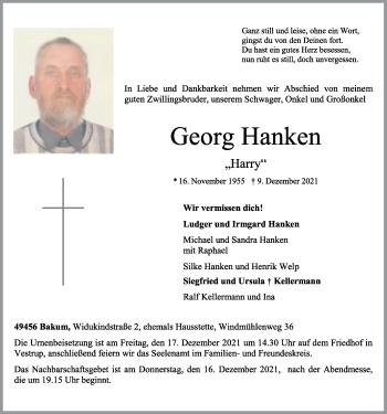 Anzeige von Georg Hanken von OM-Medien