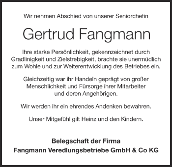 Anzeige von Gertrud Fangmann von OM-Medien
