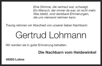 Anzeige von Gertrud Lohmann von OM-Medien