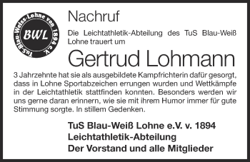 Anzeige von Gertrud Lohmann von OM-Medien