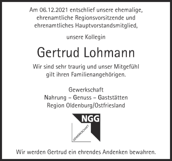 Anzeige von Gertrud Lohmann von OM-Medien