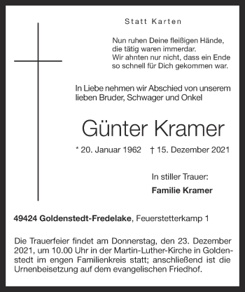 Anzeige von Günter Kramer von OM-Medien