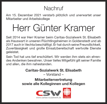 Anzeige von Günter Kramer von OM-Medien
