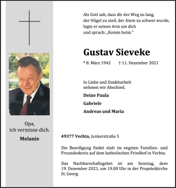 Anzeige von Gustav Sieveke von OM-Medien