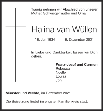 Anzeige von Halina van Wüllen von OM-Medien