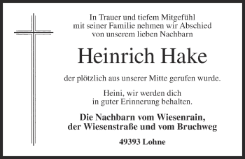 Anzeige von Heinrich Hake von OM-Medien