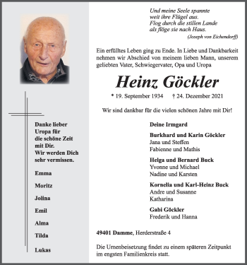 Anzeige von Heinz Göckler von OM-Medien