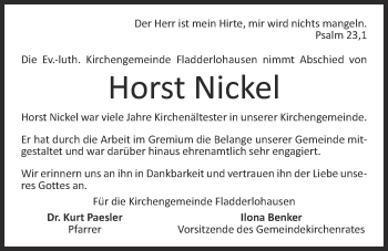 Anzeige von Horst Nickel von OM-Medien