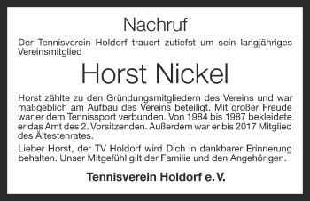 Anzeige von Horst Nickel von OM-Medien
