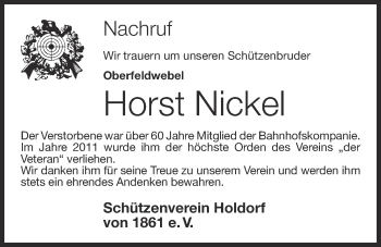 Anzeige von Horst Nickel von OM-Medien