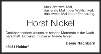 Anzeige von Horst Nickel von OM-Medien
