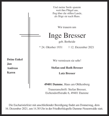 Anzeige von Inge Bresser von OM-Medien