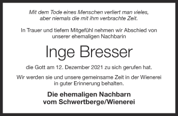 Anzeige von Inge Bresser von OM-Medien