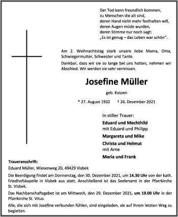 Anzeige von Josefine Müller von OM-Medien
