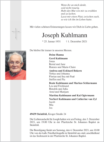 Anzeige von Joseph Kuhlmann von OM-Medien