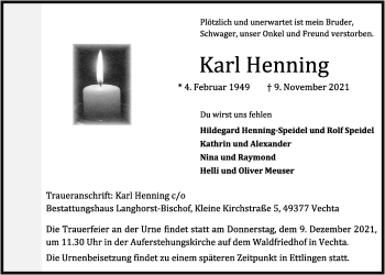 Anzeige von Karl Henning von OM-Medien